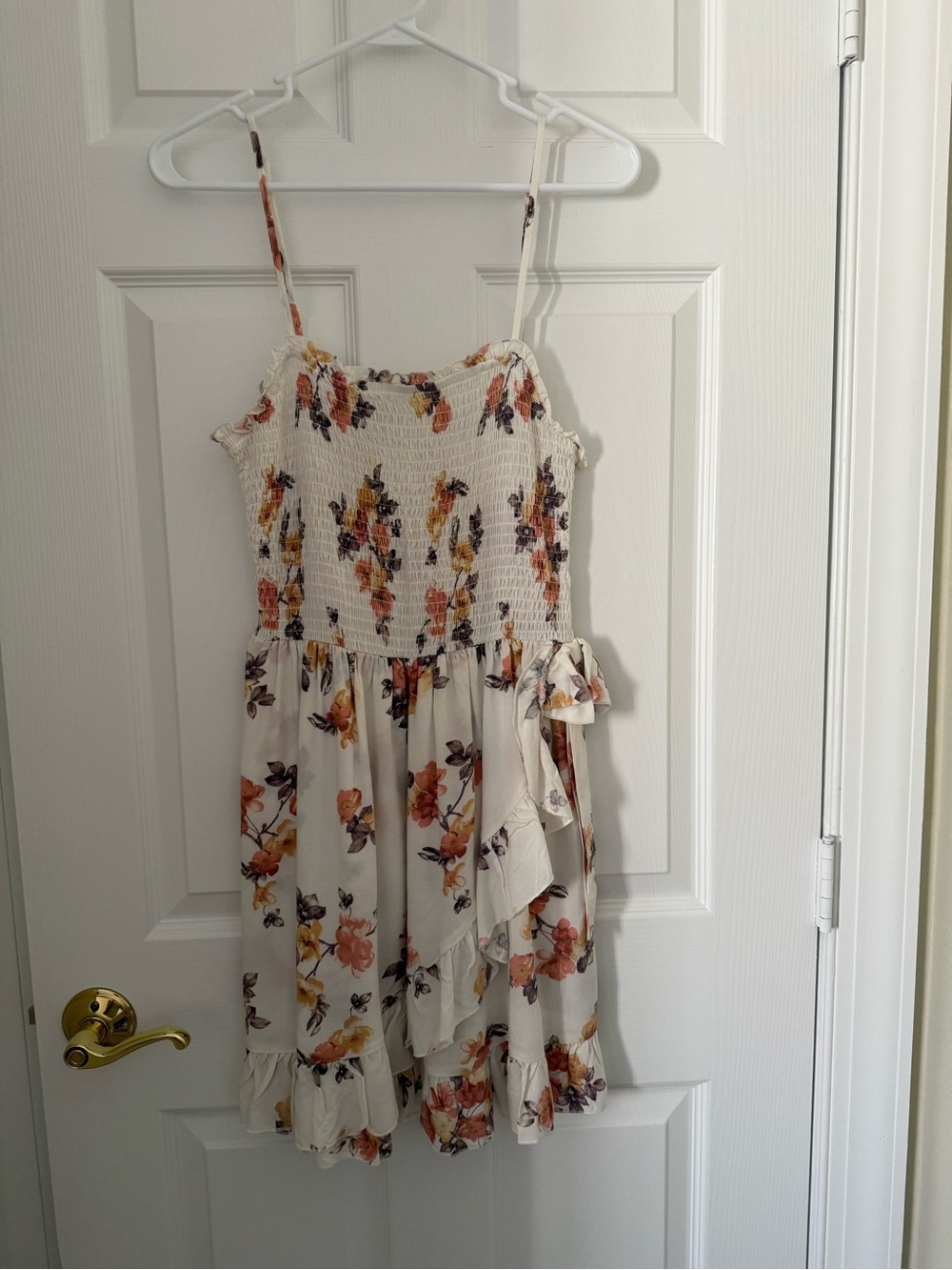 Justify Cream Floral Smocked Tank Dress with Rust and Mauve Accents